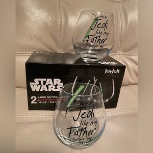 Luke Skywalker Drinking Glasses NWT 15oz Set of 2 Star Wars Wine Goblet Stemless
